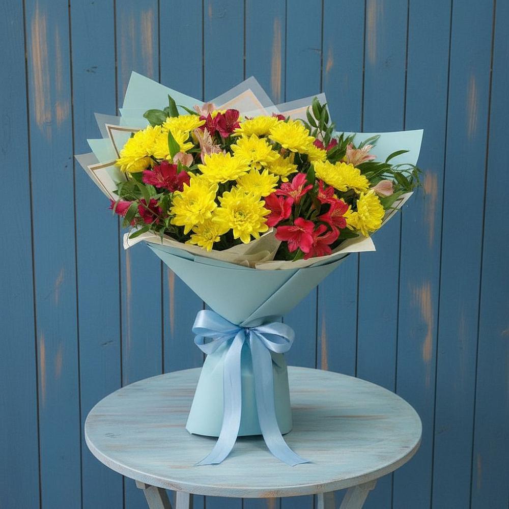 Букет цветов из: Альстромерии и Хризантемы в Дульдурге