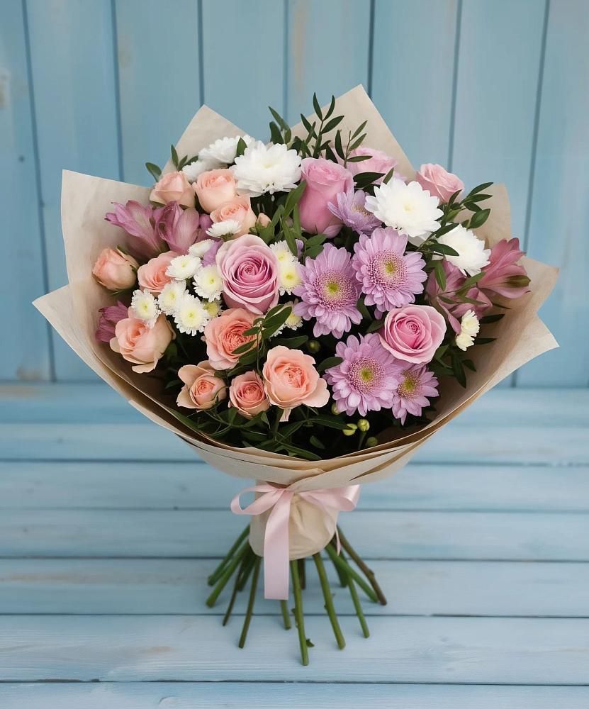 Букет цветов из: Хризантемы, Розы и Альстромерии в Дульдурге