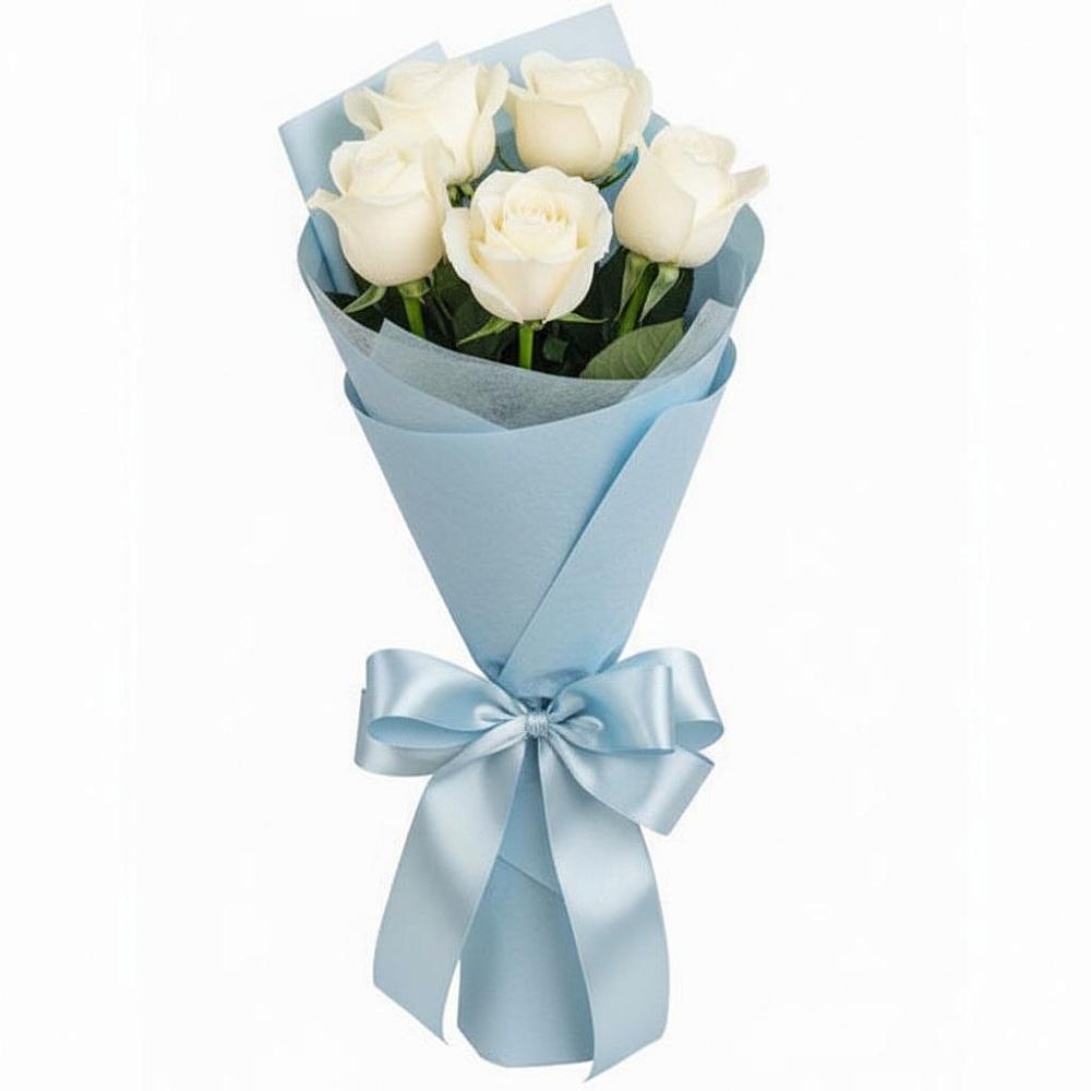 Букет 5 Белых роз Проуд в Дульдурге