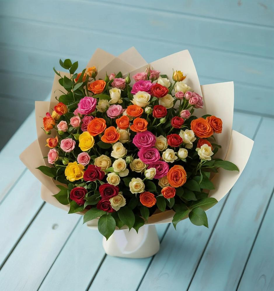 Букет Микс из разноцветных кустовых роз в Дульдурге
