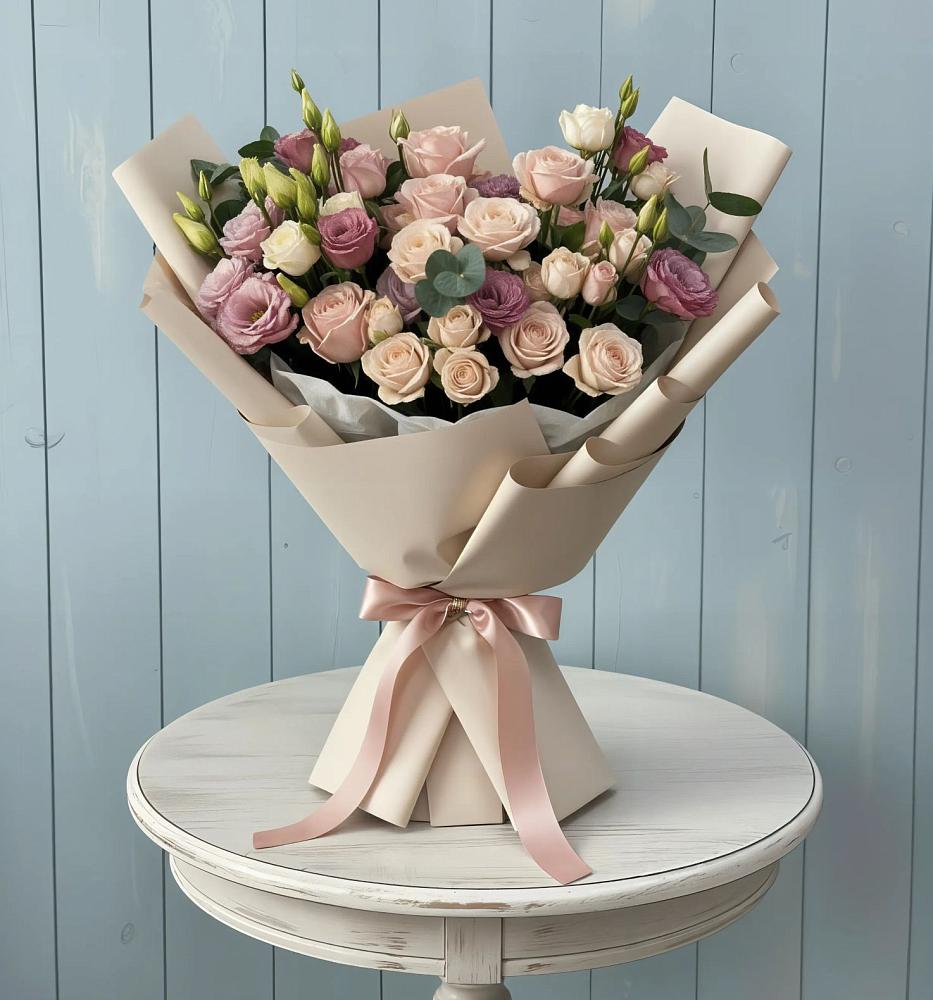 Букет цветов из: Розы и Лизиантусы в Дульдурге